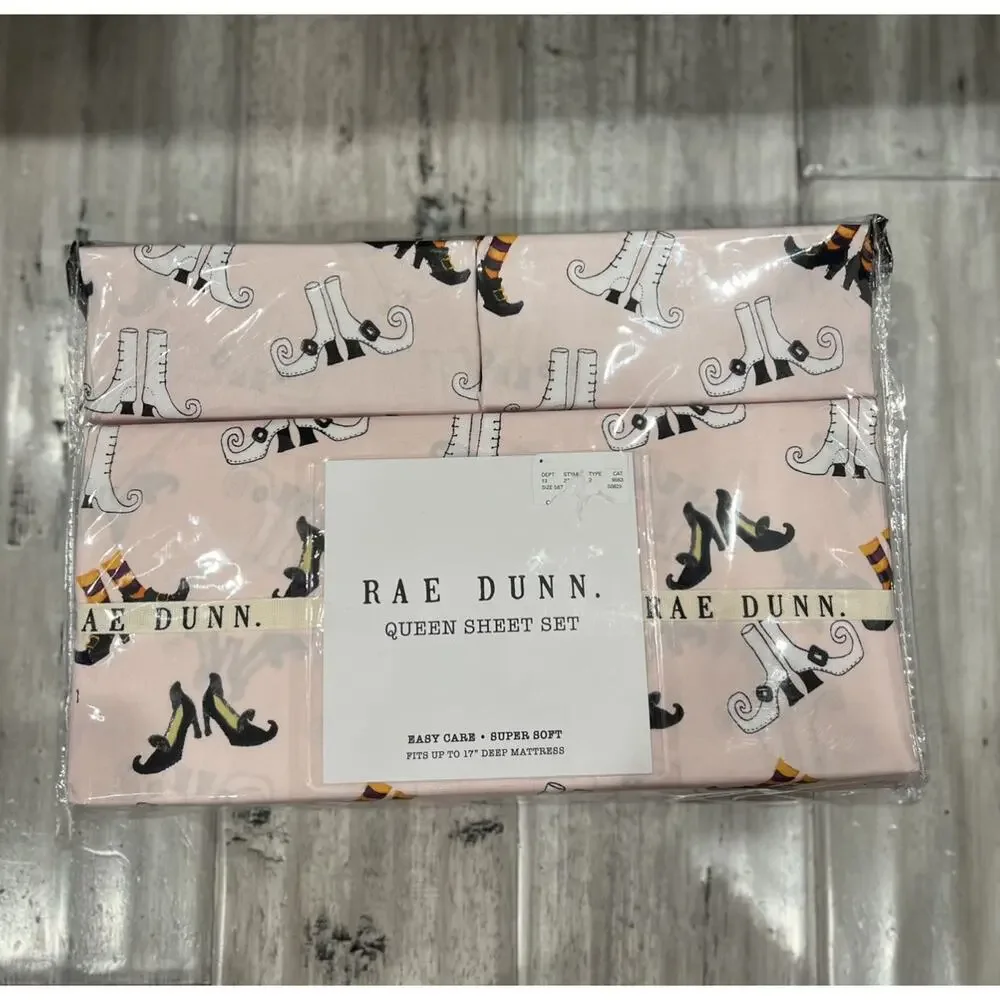Rae Dunn WITCH SHOES Halloween Queen Bed Sheet Set WICKED NWT